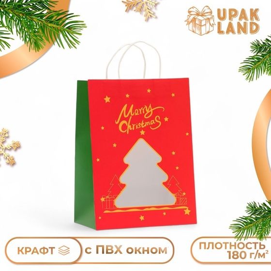 Пакет подарочный новогодний с окном &quot;Ёлка&quot; 30 х 22 х 14 см.