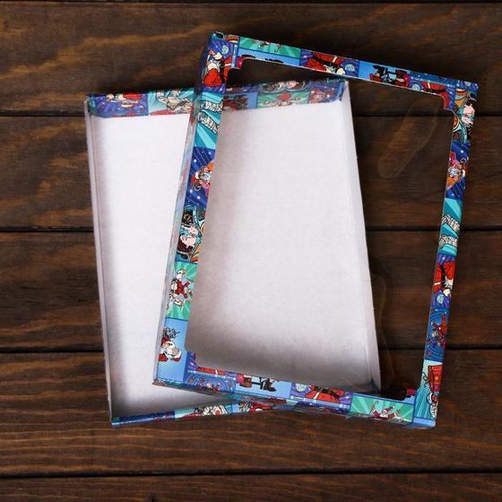 !09 Коробка сборная крышка-дно с окном, (набор 2 штуки) &quot;Pop-art улётный новый год&quot;, 26 х 21 х 4 см,