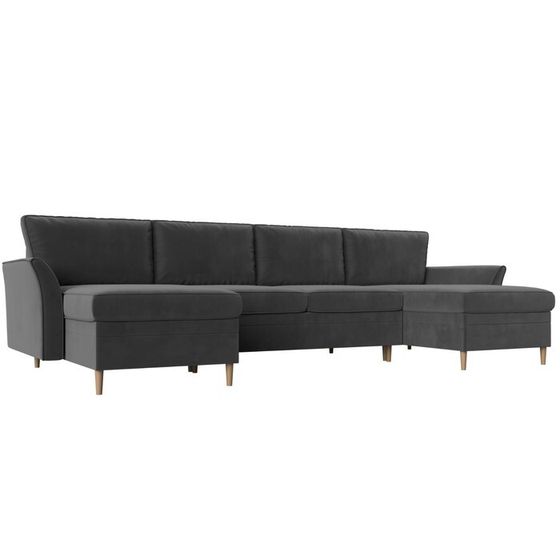 П-образный диван «София», механизм пантограф, велюр, цвет серый