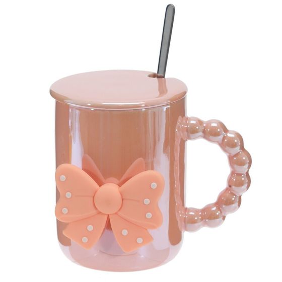 Кружка с крышкой и ложкой, 380 мл, L11,5 W9 H11 см, цвет микс