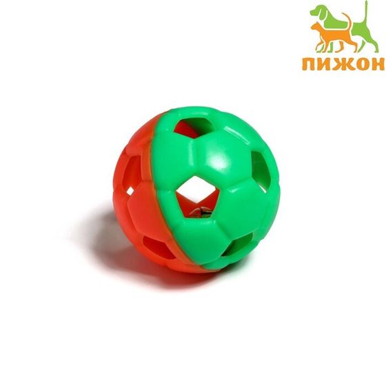 Игрушка резиновая &quot;Футбольный мяч&quot; с бубенчиком, 6 см, оранжевый/зелёный
