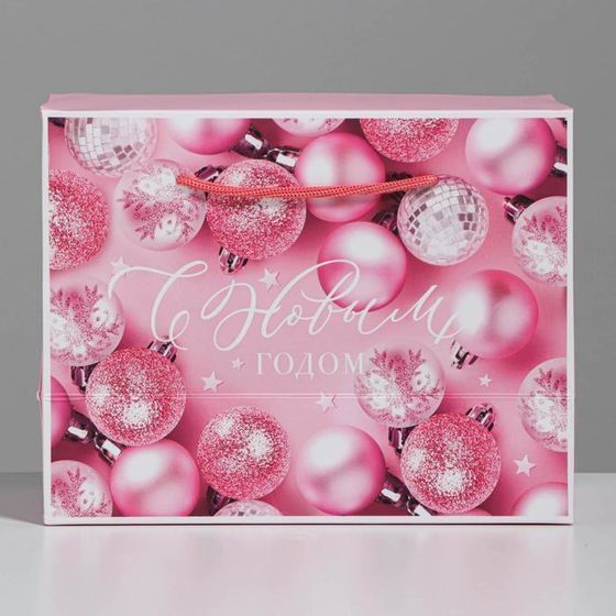 !09 Пакет-коробка (набор 2 штуки) «Розовые шары», 23 × 18 × 11 см.