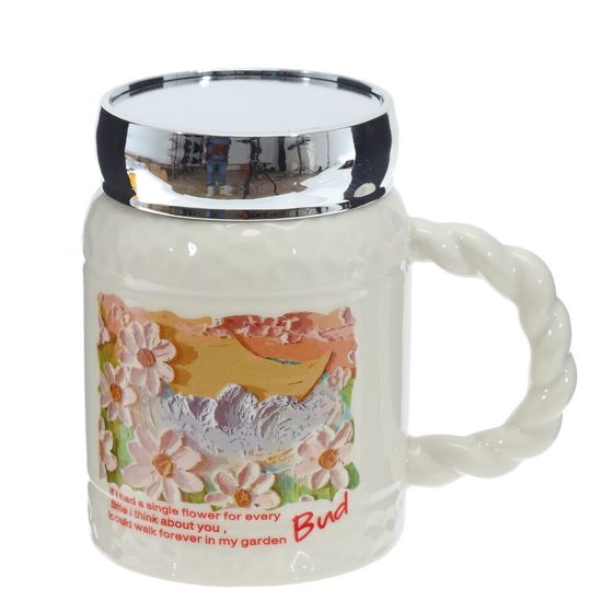 Кружка с крышкой, 450 мл, L12,5 W8,5 H12 см, дизайн микс