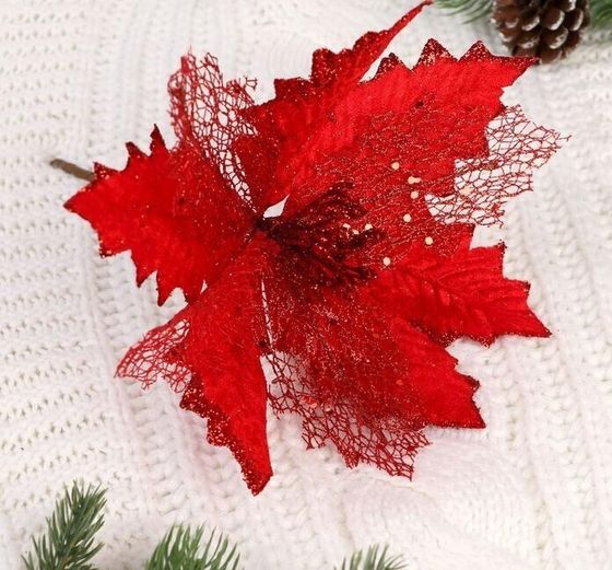 !09 Набор из 5-ти изделий - Декор "Зимний цветок" 23х25 см, блеск, цвет красный