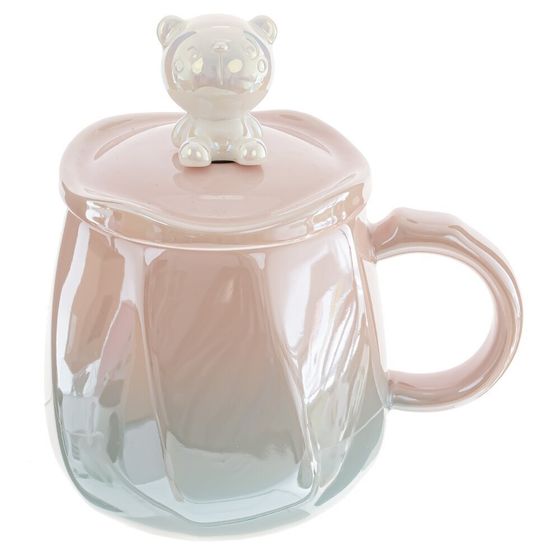 Кружка с крышкой, 400 мл, L8 W8 H9 см, цвет микс