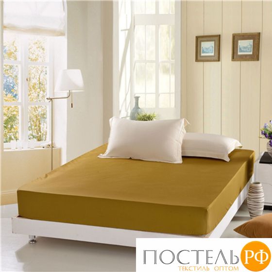Простынь на резинке бамбук (BP-07) горчичный 180x200, (высота-20 см)