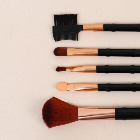 !09 Набор кистей для макияжа, 5 предметов, цвет чёрный/розовое золото