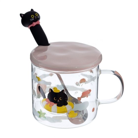 Кружка с крышкой и ложкой, 300 мл, L11 W9 H12 см, 4в.