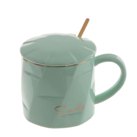 Кружка с крышкой и ложкой, 400 мл, L13 W9,5 H9,5 см, 4в.