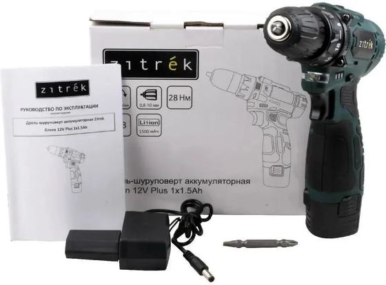 Дрель-шуруповерт аккумуляторная Zitrek Green 12V Plus 12В 2АКБ 1.5Ач и ЗУ (085-1013)