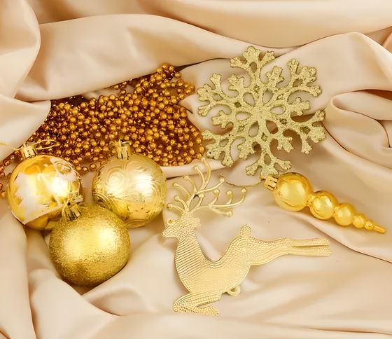 !09 Набор украшений пластик 32 шт &quot;Волшебный олень&quot; золотой