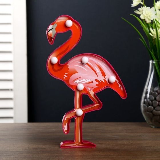 !09 Ночник "Фламинго" 6хLED батарейки 2хАА МИКС 14х3х22 см.