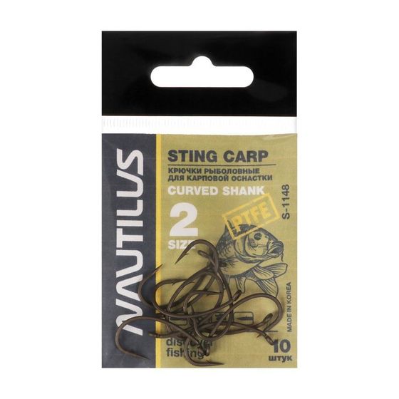 Крючок Nautilus Sting Carp Curved Shank S-1148PTFE, № 2, 10 шт.