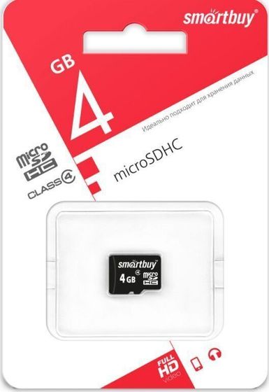 Карта памяти microSDHC 4GB Smartbuy SB4GBSDCL4-00