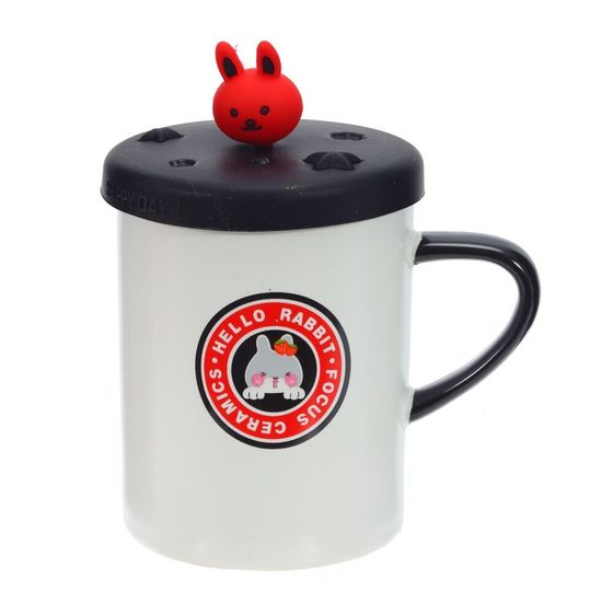 Кружка с крышкой, 400 мл, L12 W8,5 H14,5 см, дизайн микс