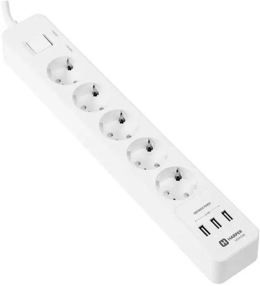 Сетевой фильтр Harper UCH-530 5 роз.+USB 1.5м белый