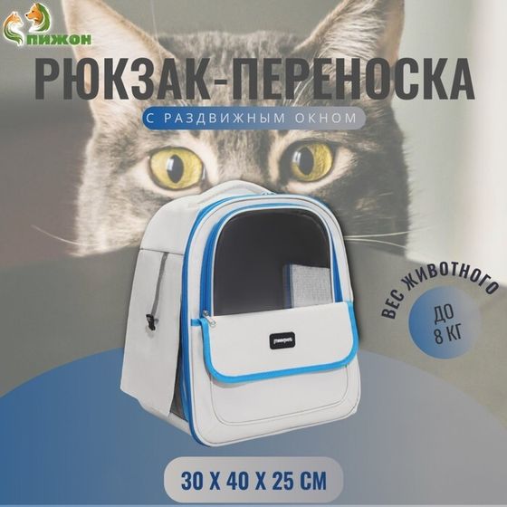 Рюкзак-переноска для кошек и собак, 30 х 40 х 25 см, белый/голубой