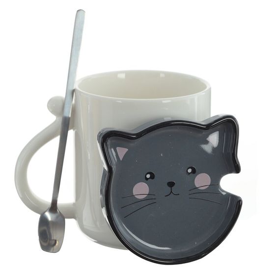 Кружка с крышкой и ложкой, 400 мл, L11,5 W8 H11 см