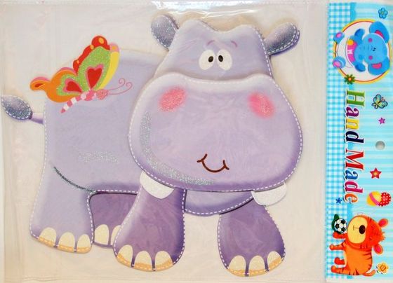 !09 Набор из 4-х декоративных наклеек "Дикие животные": Наклейка декоративная самоклеющаяся, 35,5 х 25 см., дизайн БЕГЕМОТ+ОБЕЗЬЯНА+МИШКА+БАБОЧКА