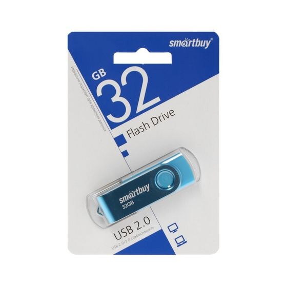 Флешка Smartbuy Twist, 32 Гб, USB 2.0, чт до 25 Мб/с, зап до 15 Мб/с, синяя