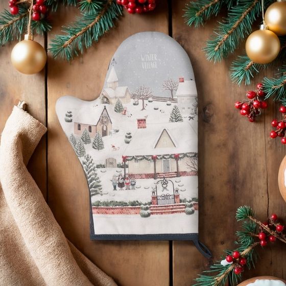 Варежка-прихватка Этель Winter village, 20×28 см, саржа, 100% хлопок, ватин 250 г/м²