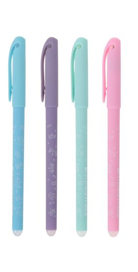 !09 Ручка гелевая (набор 5 штук) со стираемыми чернилами  «Принцесса», узел 0.5 мм, синие чернила, матовый корпус Silk Touch, МИКС