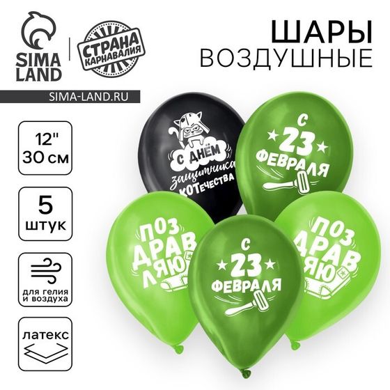 Воздушный шар латексный 12&quot; «23 Февраля», забавный, 5 шт.