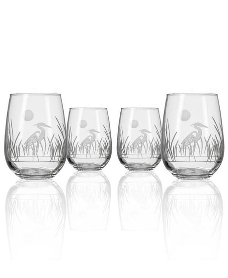 Heron Stemless Wine Tumbler 18oz - Set of 4 Glasses