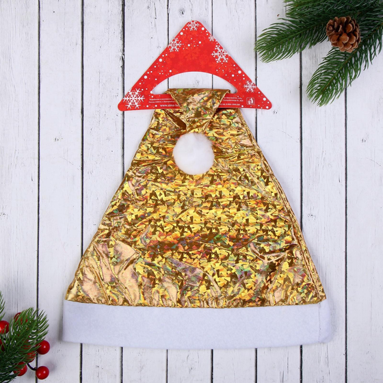 !09 Колпак новогодний 2 штуки "Голографический перелив" 28х35 см золотой