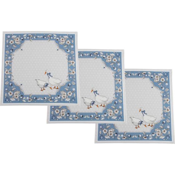 !09 НАБОР САЛФЕТОК "ГУСЬКИ" 40Х40- 3ШТ ,СЕРЫЙ, 100% ХЛОПОК,ТВИЛ