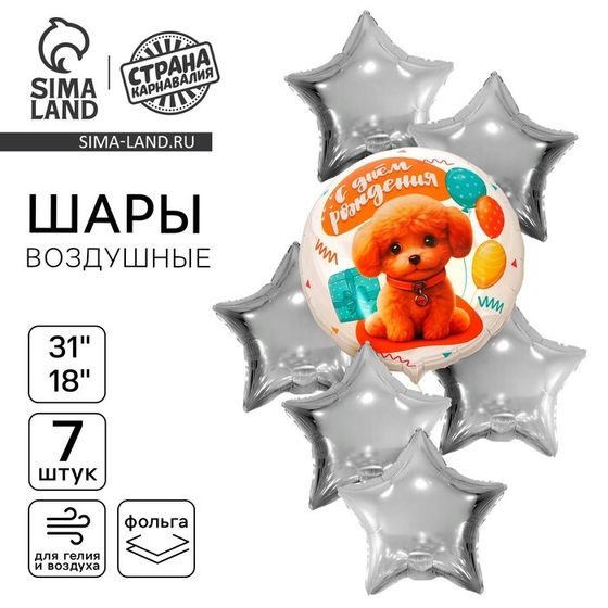 Шары воздушные, набор «С днём рождения. Собачка», фольга 7 шт.