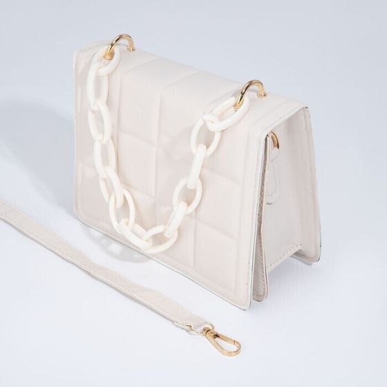 !09 Сумка женская мессенджер из искусственной кожи с цепью, 14×20 см, молочная