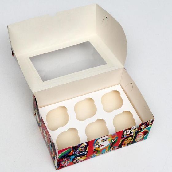 !09 Упаковка на 6 капкейков (набор 3 штуки) с окном "Эстрада", 25 х 17 х 10 см.