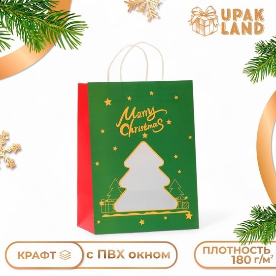 Пакет подарочный новогодний с окном &quot;Ёлка&quot; 30 х 22 х 14 см.