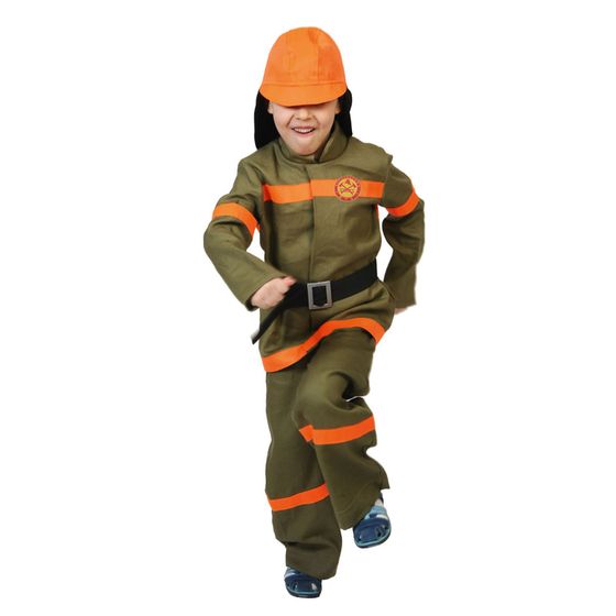 Карнавальный костюм «Пожарный»: куртка, брюки, ремень, шлем, р. 32–34, рост 128–134 см