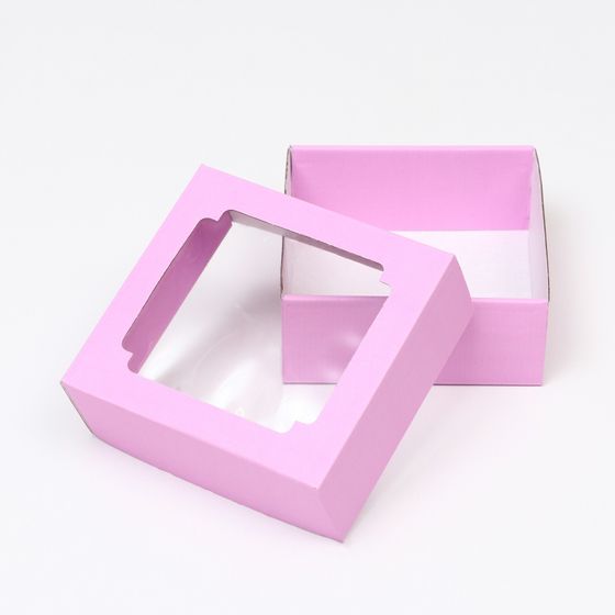 !Коробка подарочная 2 штуки крышка-дно, с окном 14,5 х 14,5 х 6 см цвет сиреневый