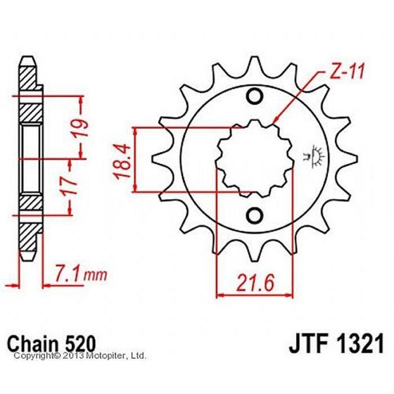 Звезда передняя, ведущая JTF1321, стальная, цепь 520, 13 зубьев