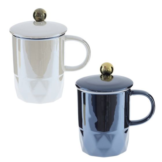 Кружка с крышкой и ложкой, 330 мл, L12 W8 H13 см, 2в.