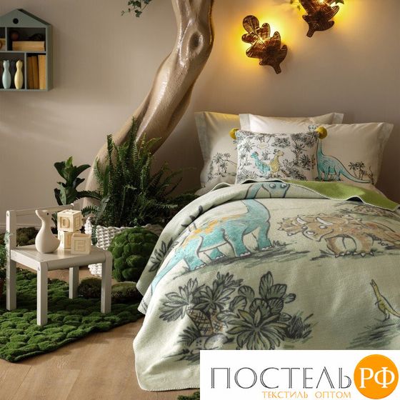 TOGAS ДИННО бежевый/зеленый Плед 150х200, 1пр; хлопок/модал; 470 г/м2
