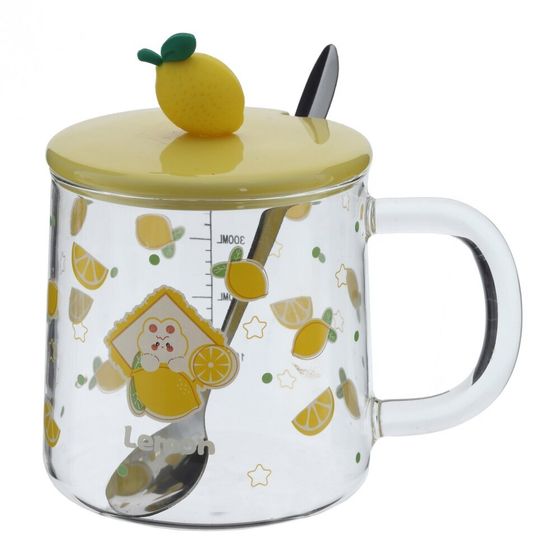 Кружка с крышкой и ложкой  440 мл, L8,4 W8,4 H8,3 см