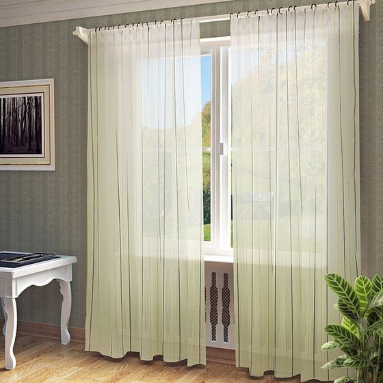 !Тюль «Антония», размер 300 х 280 см, цвет беж-коричневый в полоску на шторной ленте 1 шт в упаковке