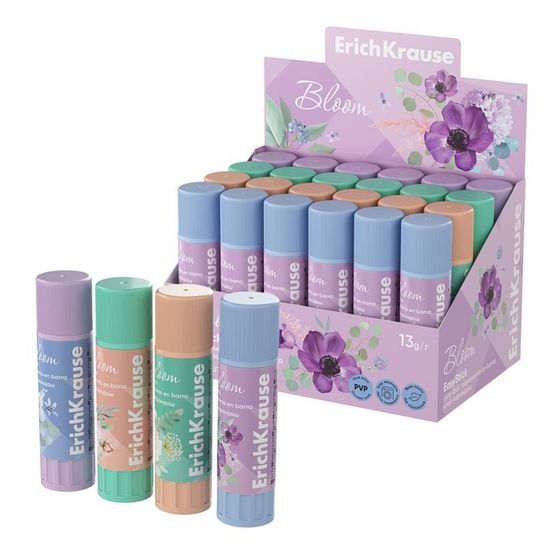 Клей-карандаш 13г ErichKrause EasyStick &quot;Pastel Bloom&quot; PVP, экономичный расход, микс