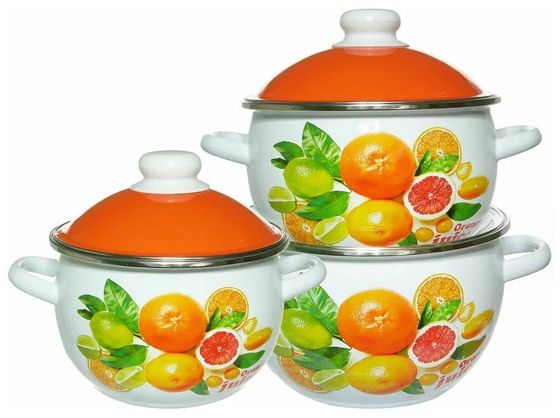 Набор кастрюль СтальЭмаль 02 Orange 6КН021М 3шт белый/оранжевый