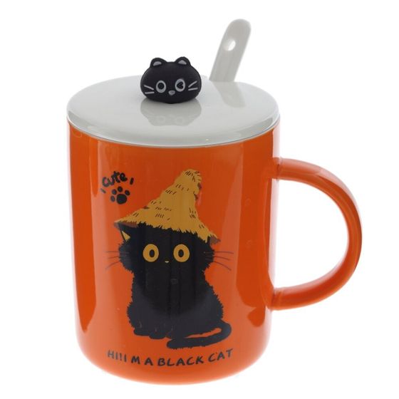 Кружка с крышкой и ложкой, L8,3 W9,4 H10,2 см, дизайн микс