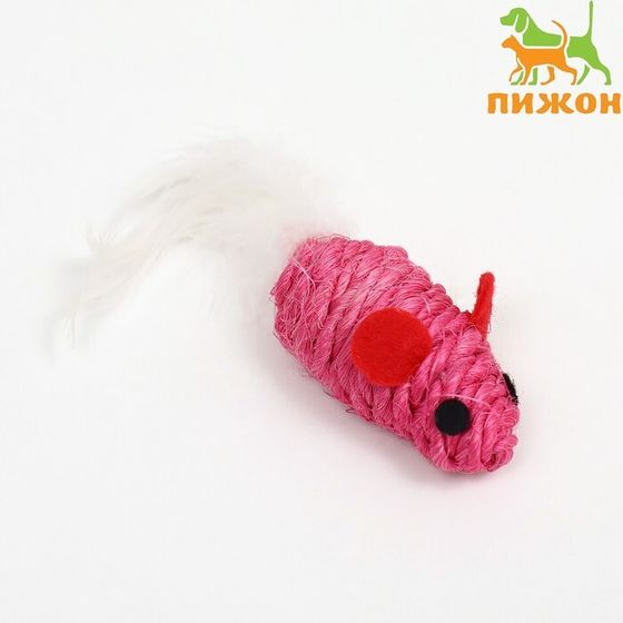 Игрушка для кошек &quot;Мышь сизалевая малая&quot; с меховым хвостом, 5,5 см, розовая