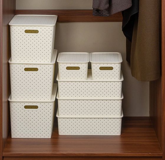 Набор корзинок БЕРЕСТА слоновая кость 4шт с крышками (14л, 7.5 л, 3л-2шт)