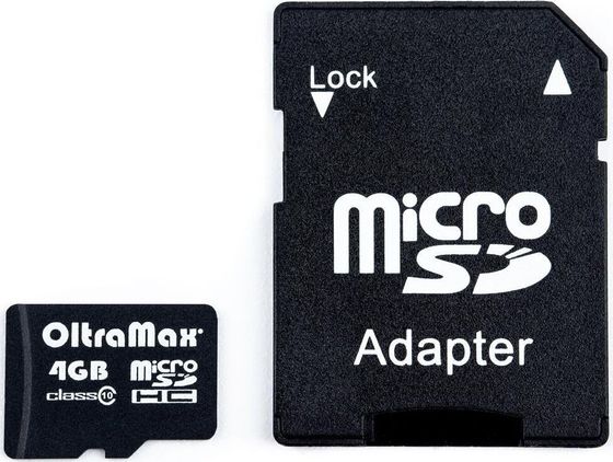 Карта памяти microSDHC 4GB Oltramax OM004GCSDHC10-AD + адаптер