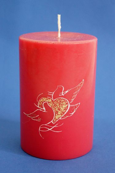 !09 НАБОР СВЕЧЕЙ 2 ШТУКИ (СИНЯЯ, КРАСНАЯ) - Свеча декоративная "Голуби любви " , 8x8x10 см., цвет красный и синий