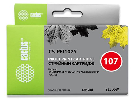 Картридж струйный Cactus CS-PFI107Y желтый (130мл) для Canon IP iPF670/iPF680/iPF685/iPF770/iPF780/iPF785