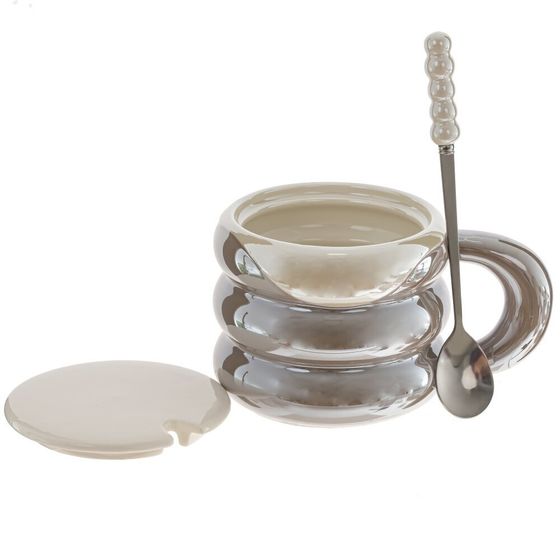 Кружка с крышкой и ложкой, 420 мл, L9,5 W9,5 H8 см, цвет микс